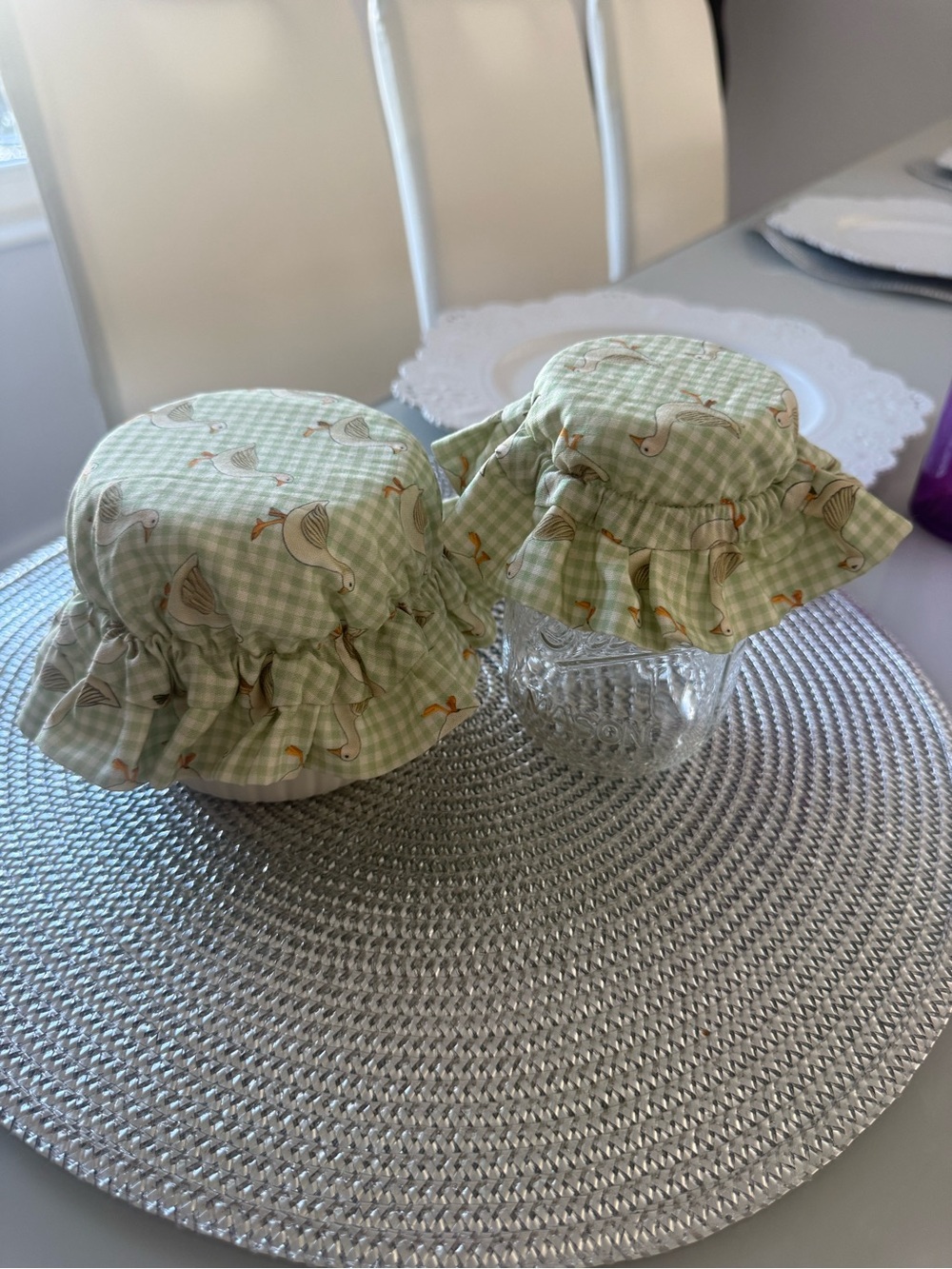 2 Jar lids, double-sided lids, sourdough starter lid, oilcloth underside.#Aa